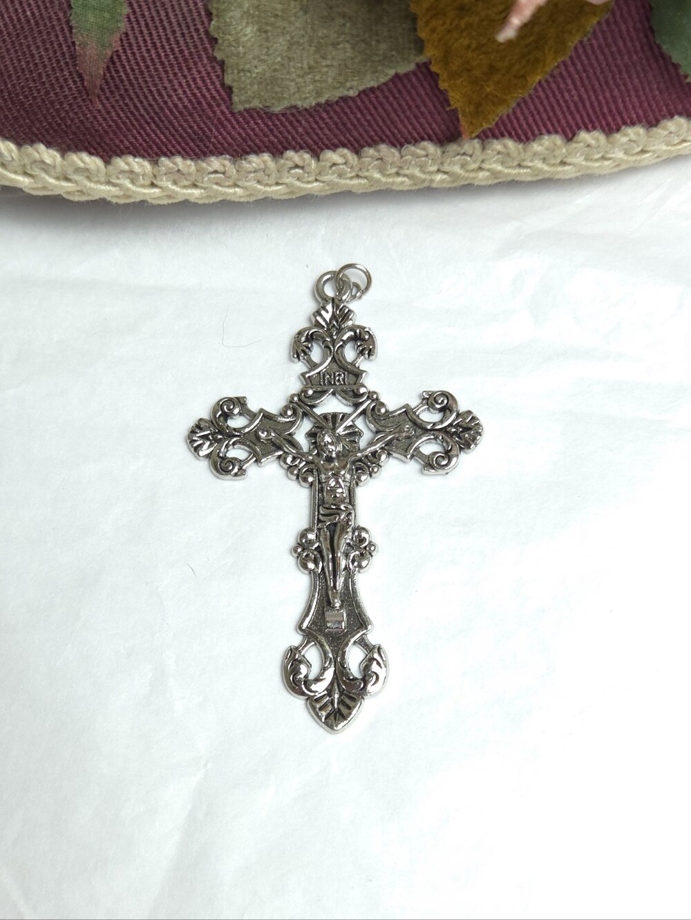 Silver Plated Ornate Scroll Design Cross Pendant or Charm Jewelry Making